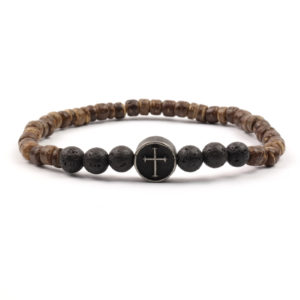 Pánský náramek láva dřevěné korálky s kotvou