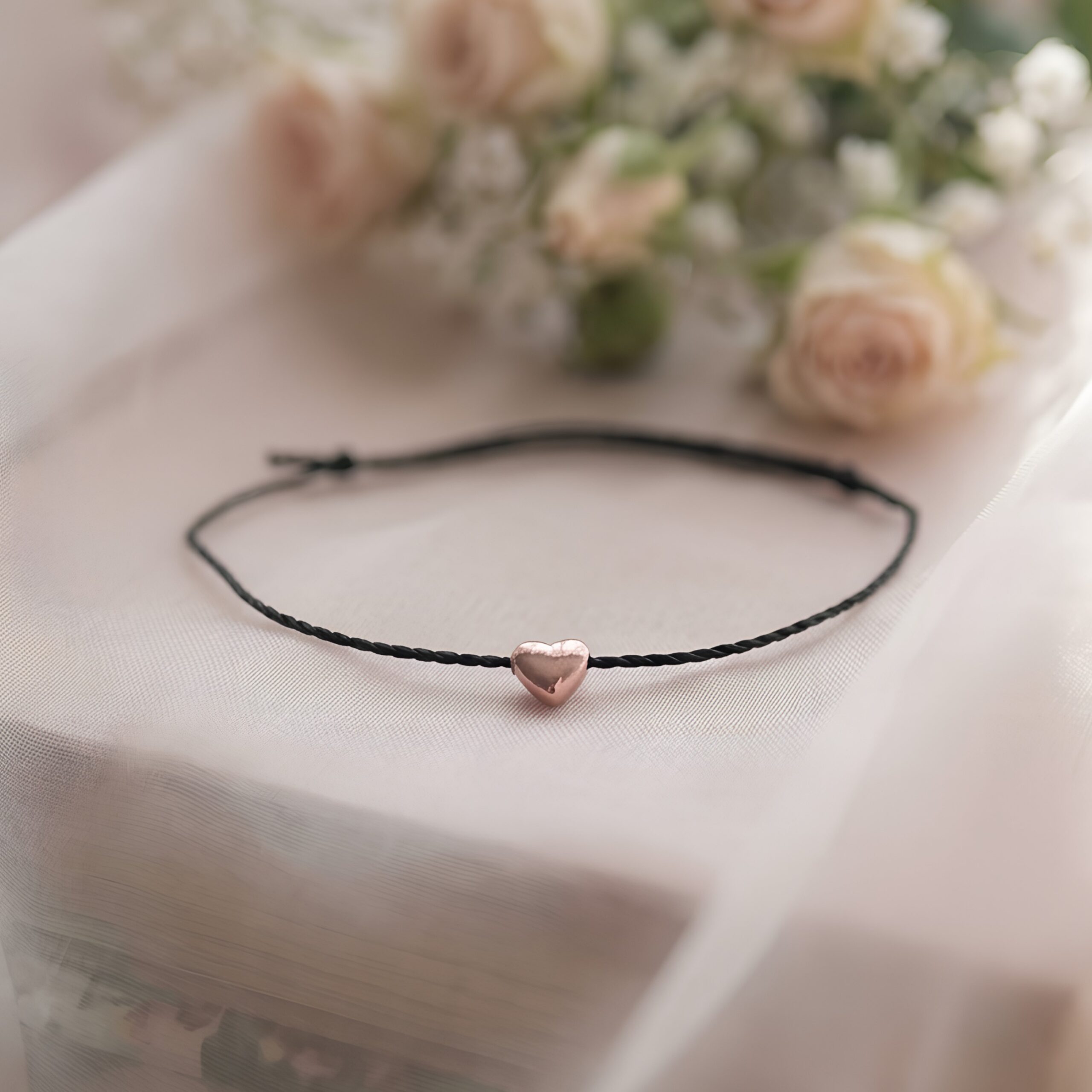 Moni dámský náramek černý se srdíčkem rose gold