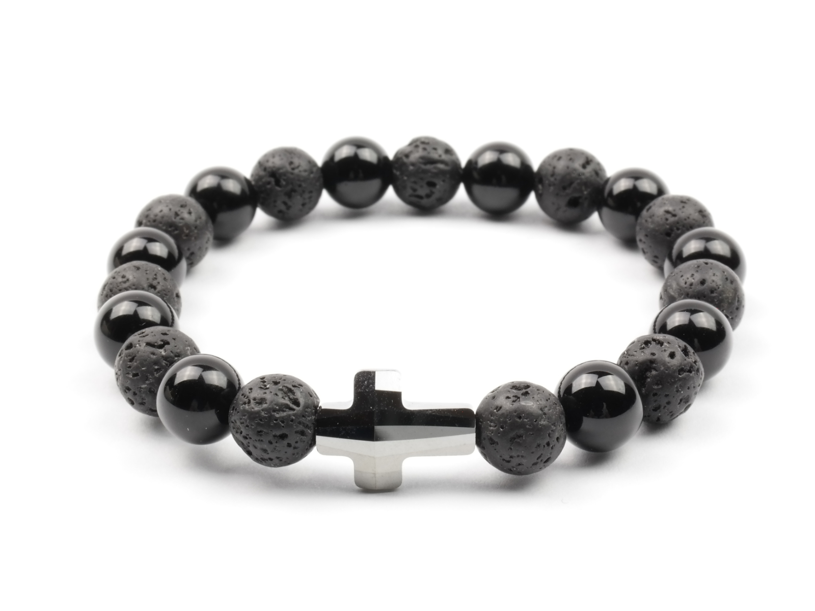 Moni - dámský náramek onyx láva kříž silver night
