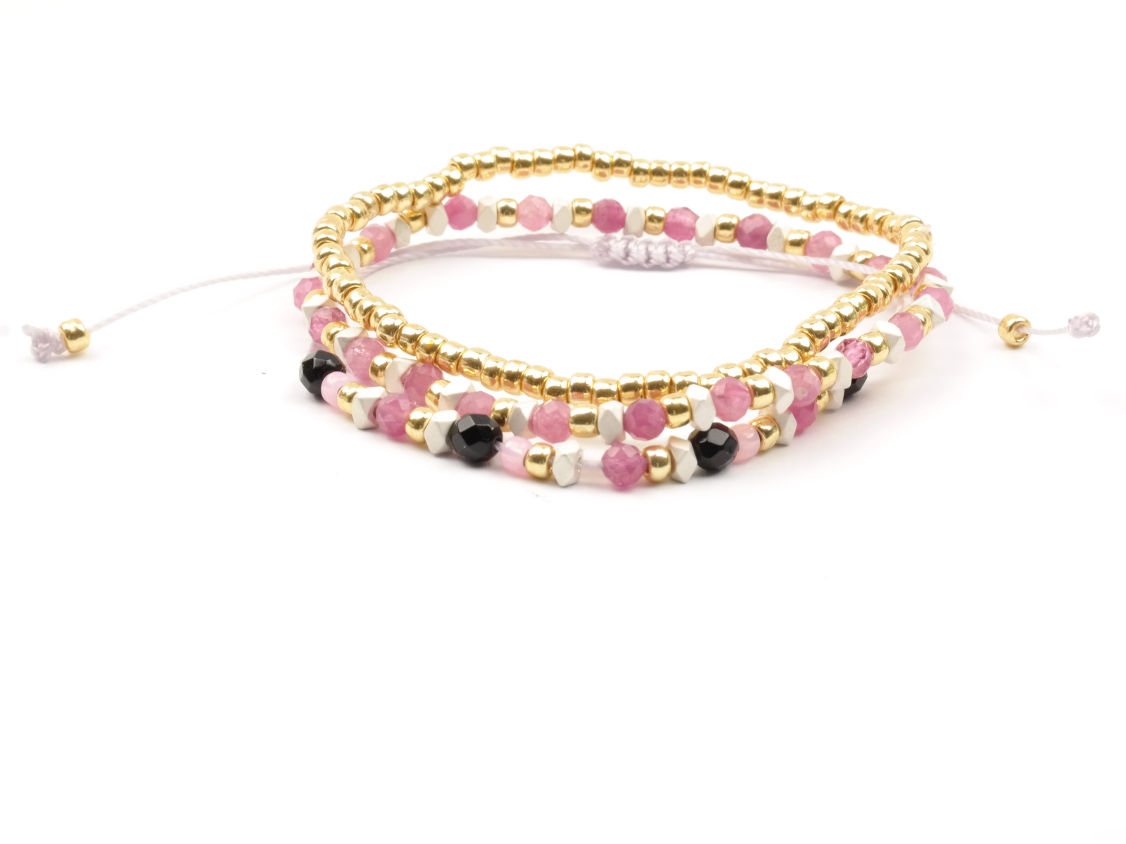 Moni náramek šedý hematit pink turmalín onyx - Obrázek 2